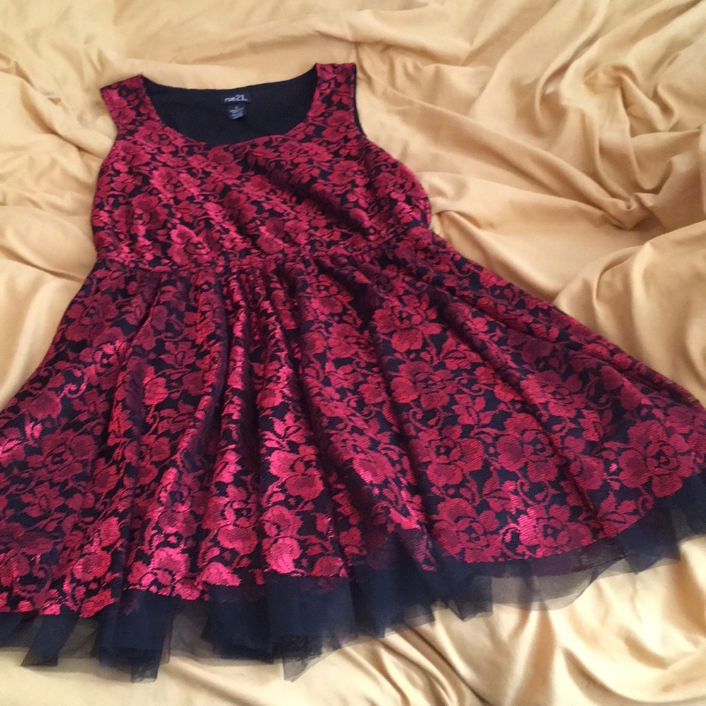 Red and black lace dress